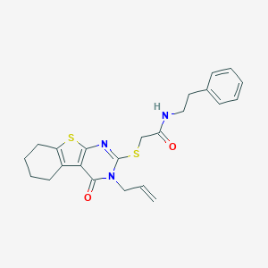 molecular formula C23H25N3O2S2 B380715 2-{[3-oxo-4-(prop-2-en-1-yl)-8-thia-4,6-diazatricyclo[7.4.0.0^{2,7}]trideca-1(9),2(7),5-trien-5-yl]sulfanyl}-N-(2-phenylethyl)acetamide CAS No. 379247-87-7