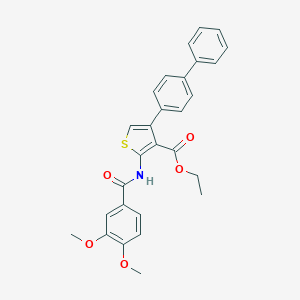 molecular formula C28H25NO5S B380718 Ethyl 4-(biphenyl-4-yl)-2-{[(3,4-dimethoxyphenyl)carbonyl]amino}thiophene-3-carboxylate 
