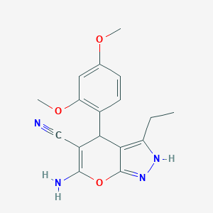 molecular formula C17H18N4O3 B380724 6-Amino-4-(2,4-dimethoxyphenyl)-3-ethyl-1,4-dihydropyrano[2,3-c]pyrazole-5-carbonitrile CAS No. 370586-87-1
