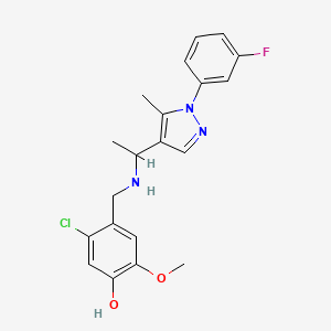 molecular formula C20H21ClFN3O2 B3807257 5-chloro-4-[({1-[1-(3-fluorophenyl)-5-methyl-1H-pyrazol-4-yl]ethyl}amino)methyl]-2-methoxyphenol 