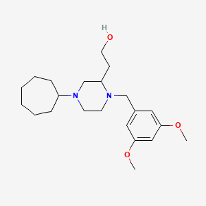 molecular formula C22H36N2O3 B3807296 2-[4-cycloheptyl-1-(3,5-dimethoxybenzyl)-2-piperazinyl]ethanol 