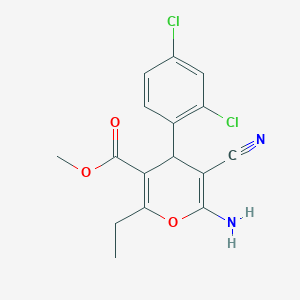 molecular formula C16H14Cl2N2O3 B380732 methyl 6-amino-5-cyano-4-(2,4-dichlorophenyl)-2-ethyl-4H-pyran-3-carboxylate 