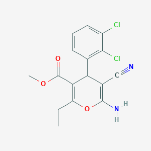 molecular formula C16H14Cl2N2O3 B380735 methyl 6-amino-5-cyano-4-(2,3-dichlorophenyl)-2-ethyl-4H-pyran-3-carboxylate CAS No. 370870-21-6
