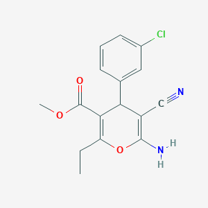 molecular formula C16H15ClN2O3 B380736 methyl 6-amino-4-(3-chlorophenyl)-5-cyano-2-ethyl-4H-pyran-3-carboxylate 
