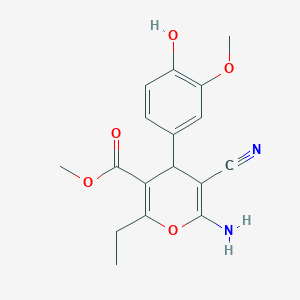 molecular formula C17H18N2O5 B380738 methyl 6-amino-5-cyano-2-ethyl-4-(4-hydroxy-3-methoxyphenyl)-4H-pyran-3-carboxylate 