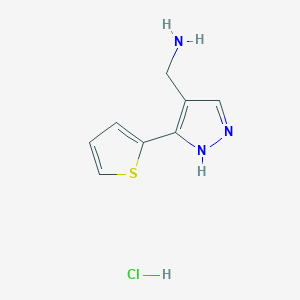 molecular formula C8H10ClN3S B3807433 {[5-(2-thienyl)-1H-pyrazol-4-yl]methyl}amine hydrochloride 