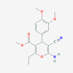 molecular formula C18H20N2O5 B380746 methyl 6-amino-5-cyano-4-(3,4-dimethoxyphenyl)-2-ethyl-4H-pyran-3-carboxylate 
