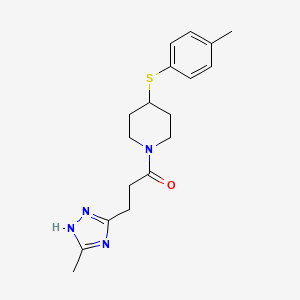 molecular formula C18H24N4OS B3807569 4-[(4-methylphenyl)thio]-1-[3-(5-methyl-4H-1,2,4-triazol-3-yl)propanoyl]piperidine 