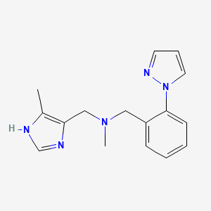 molecular formula C16H19N5 B3807594 N-methyl-1-(4-methyl-1H-imidazol-5-yl)-N-[2-(1H-pyrazol-1-yl)benzyl]methanamine 