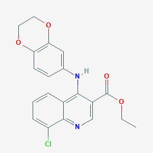 molecular formula C20H17ClN2O4 B380768 Ethyl 8-chloro-4-(2,3-dihydro-1,4-benzodioxin-6-ylamino)quinoline-3-carboxylate 