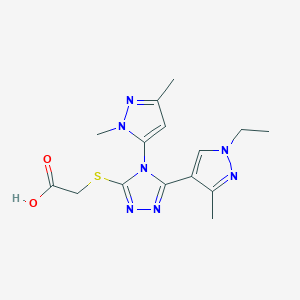 {[4-(1,3-dimethyl-1H-pyrazol-5-yl)-5-(1-ethyl-3-methyl-1H-pyrazol-4-yl)-4H-1,2,4-triazol-3-yl]thio}acetic acid