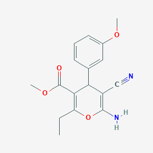 molecular formula C17H18N2O4 B380773 methyl 6-amino-5-cyano-2-ethyl-4-(3-methoxyphenyl)-4H-pyran-3-carboxylate 