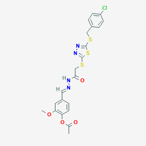 molecular formula C21H19ClN4O4S3 B380776 [4-[(E)-[[2-[[5-[(4-chlorophenyl)methylsulfanyl]-1,3,4-thiadiazol-2-yl]sulfanyl]acetyl]hydrazinylidene]methyl]-2-methoxyphenyl] acetate CAS No. 385403-49-6