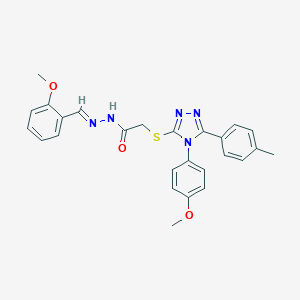 N-[(E)-(2-methoxyphenyl)methylideneamino]-2-[[4-(4-methoxyphenyl)-5-(4-methylphenyl)-1,2,4-triazol-3-yl]sulfanyl]acetamide