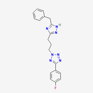 molecular formula C19H18FN7 B3807816 2-[3-(3-benzyl-1H-1,2,4-triazol-5-yl)propyl]-5-(4-fluorophenyl)-2H-tetrazole 