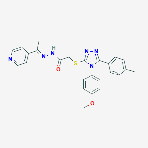 molecular formula C25H24N6O2S B380783 2-{[4-(4-methoxyphenyl)-5-(4-methylphenyl)-4H-1,2,4-triazol-3-yl]sulfanyl}-N'-[(1E)-1-(pyridin-4-yl)ethylidene]acetohydrazide 
