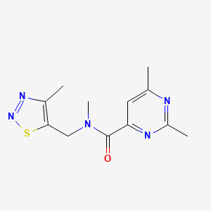 molecular formula C12H15N5OS B3807853 N,2,6-trimethyl-N-[(4-methyl-1,2,3-thiadiazol-5-yl)methyl]pyrimidine-4-carboxamide 