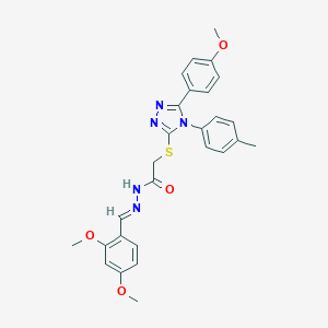 N-[(E)-(2,4-dimethoxyphenyl)methylideneamino]-2-[[5-(4-methoxyphenyl)-4-(4-methylphenyl)-1,2,4-triazol-3-yl]sulfanyl]acetamide