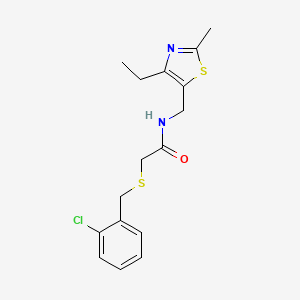 molecular formula C16H19ClN2OS2 B3807894 2-[(2-chlorobenzyl)thio]-N-[(4-ethyl-2-methyl-1,3-thiazol-5-yl)methyl]acetamide 