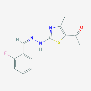 molecular formula C13H12FN3OS B380791 2-Fluorobenzaldehyde (5-acetyl-4-methyl-1,3-thiazol-2-yl)hydrazone 