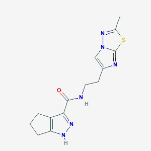 molecular formula C14H16N6OS B3807950 N-[2-(2-methylimidazo[2,1-b][1,3,4]thiadiazol-6-yl)ethyl]-1,4,5,6-tetrahydrocyclopenta[c]pyrazole-3-carboxamide 
