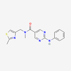 molecular formula C17H17N5OS B3808105 2-anilino-N-methyl-N-[(2-methyl-1,3-thiazol-4-yl)methyl]pyrimidine-5-carboxamide 