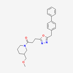 molecular formula C25H29N3O3 B3808128 1-{3-[5-(4-biphenylylmethyl)-1,3,4-oxadiazol-2-yl]propanoyl}-3-(methoxymethyl)piperidine 