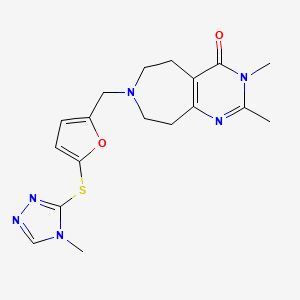 molecular formula C18H22N6O2S B3808171 2,3-dimethyl-7-({5-[(4-methyl-4H-1,2,4-triazol-3-yl)thio]-2-furyl}methyl)-3,5,6,7,8,9-hexahydro-4H-pyrimido[4,5-d]azepin-4-one 
