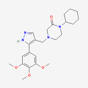 molecular formula C23H32N4O4 B3808197 1-cyclohexyl-4-[[5-(3,4,5-trimethoxyphenyl)-1H-pyrazol-4-yl]methyl]piperazin-2-one 