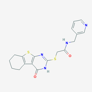 molecular formula C18H18N4O2S2 B380837 2-[(4-oxo-5,6,7,8-tetrahydro-3H-[1]benzothiolo[2,3-d]pyrimidin-2-yl)sulfanyl]-N-(pyridin-3-ylmethyl)acetamide CAS No. 315239-11-3