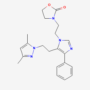 molecular formula C21H25N5O2 B3808416 3-(2-{5-[2-(3,5-dimethyl-1H-pyrazol-1-yl)ethyl]-4-phenyl-1H-imidazol-1-yl}ethyl)-1,3-oxazolidin-2-one 