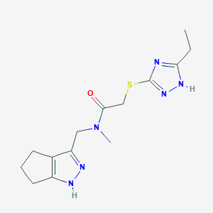 molecular formula C14H20N6OS B3808446 2-[(3-ethyl-1H-1,2,4-triazol-5-yl)thio]-N-methyl-N-(2,4,5,6-tetrahydrocyclopenta[c]pyrazol-3-ylmethyl)acetamide 