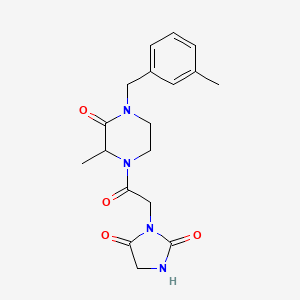 molecular formula C18H22N4O4 B3808448 3-{2-[2-methyl-4-(3-methylbenzyl)-3-oxopiperazin-1-yl]-2-oxoethyl}imidazolidine-2,4-dione 