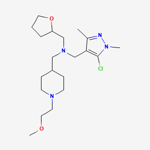 molecular formula C20H35ClN4O2 B3808457 1-(5-chloro-1,3-dimethyl-1H-pyrazol-4-yl)-N-{[1-(2-methoxyethyl)-4-piperidinyl]methyl}-N-(tetrahydro-2-furanylmethyl)methanamine 