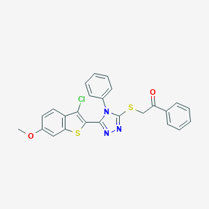 molecular formula C25H18ClN3O2S2 B380849 2-[[5-(3-Chloro-6-methoxy-1-benzothiophen-2-yl)-4-phenyl-1,2,4-triazol-3-yl]sulfanyl]-1-phenylethanone CAS No. 326882-12-6