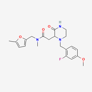 molecular formula C21H26FN3O4 B3808639 2-[1-(2-fluoro-4-methoxybenzyl)-3-oxo-2-piperazinyl]-N-methyl-N-[(5-methyl-2-furyl)methyl]acetamide 