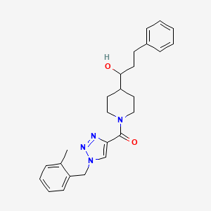 molecular formula C25H30N4O2 B3808712 1-(1-{[1-(2-methylbenzyl)-1H-1,2,3-triazol-4-yl]carbonyl}-4-piperidinyl)-3-phenyl-1-propanol 