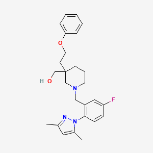 molecular formula C26H32FN3O2 B3808728 [1-[2-(3,5-dimethyl-1H-pyrazol-1-yl)-5-fluorobenzyl]-3-(2-phenoxyethyl)-3-piperidinyl]methanol 