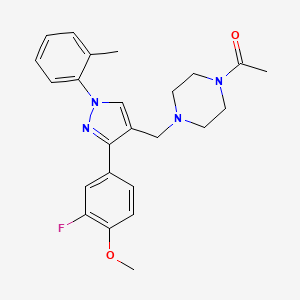 molecular formula C24H27FN4O2 B3808769 1-acetyl-4-{[3-(3-fluoro-4-methoxyphenyl)-1-(2-methylphenyl)-1H-pyrazol-4-yl]methyl}piperazine 