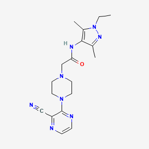 molecular formula C18H24N8O B3808810 2-[4-(3-cyanopyrazin-2-yl)piperazin-1-yl]-N-(1-ethyl-3,5-dimethyl-1H-pyrazol-4-yl)acetamide 