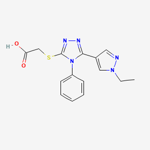molecular formula C15H15N5O2S B3808837 {[5-(1-ethyl-1H-pyrazol-4-yl)-4-phenyl-4H-1,2,4-triazol-3-yl]thio}acetic acid 