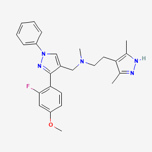 molecular formula C25H28FN5O B3808882 2-(3,5-dimethyl-1H-pyrazol-4-yl)-N-{[3-(2-fluoro-4-methoxyphenyl)-1-phenyl-1H-pyrazol-4-yl]methyl}-N-methylethanamine 