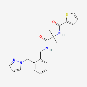 molecular formula C20H22N4O2S B3808951 N-(1,1-dimethyl-2-oxo-2-{[2-(1H-pyrazol-1-ylmethyl)benzyl]amino}ethyl)thiophene-2-carboxamide 
