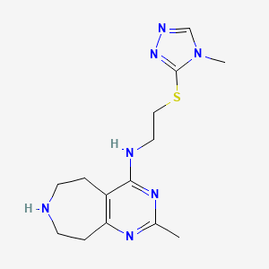 molecular formula C14H21N7S B3808970 2-methyl-N-{2-[(4-methyl-4H-1,2,4-triazol-3-yl)thio]ethyl}-6,7,8,9-tetrahydro-5H-pyrimido[4,5-d]azepin-4-amine 