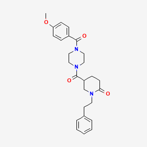 molecular formula C26H31N3O4 B3808974 5-{[4-(4-methoxybenzoyl)-1-piperazinyl]carbonyl}-1-(2-phenylethyl)-2-piperidinone 