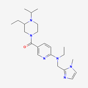 molecular formula C22H34N6O B3808981 N-ethyl-5-[(3-ethyl-4-isopropyl-1-piperazinyl)carbonyl]-N-[(1-methyl-1H-imidazol-2-yl)methyl]-2-pyridinamine 