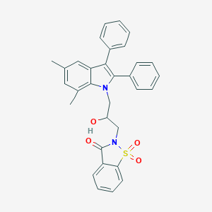 molecular formula C32H28N2O4S B380904 2-[3-(5,7-dimethyl-2,3-diphenyl-1H-indol-1-yl)-2-hydroxypropyl]-1,2-benzisothiazol-3(2H)-one 1,1-dioxide 