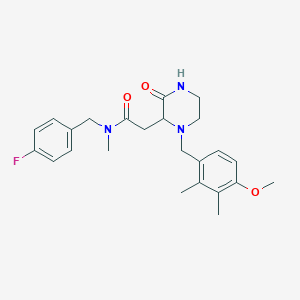 molecular formula C24H30FN3O3 B3809115 N-(4-fluorobenzyl)-2-[1-(4-methoxy-2,3-dimethylbenzyl)-3-oxo-2-piperazinyl]-N-methylacetamide 