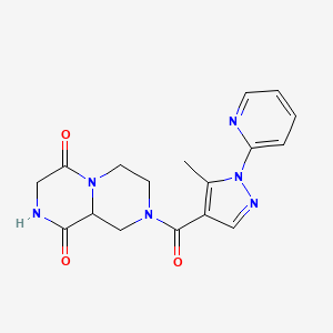 molecular formula C17H18N6O3 B3809134 8-[(5-methyl-1-pyridin-2-yl-1H-pyrazol-4-yl)carbonyl]tetrahydro-2H-pyrazino[1,2-a]pyrazine-1,4(3H,6H)-dione 