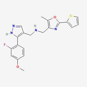 molecular formula C20H19FN4O2S B3809189 1-[3-(2-fluoro-4-methoxyphenyl)-1H-pyrazol-4-yl]-N-{[5-methyl-2-(2-thienyl)-1,3-oxazol-4-yl]methyl}methanamine 